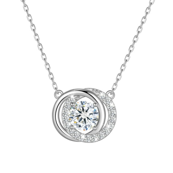 Beautlace 1 Carat Moissanite Necklace D Color VVS1 Round Cut Simulated Diamond Halo Pendant Necklace, 925 Sterling Silver April Birthstone Necklace Birthday Christmas Jewelry Gifts for Women