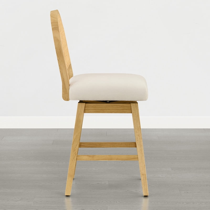 Spruce & Spring 25" Counter Height Swivel Bar Stools Set of 2 with Handmade Rattan Back and Upholstered Seats for Kitchen Island, Natural