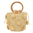 thumbnail image 3 of Bolso Tipo Cubo Paja para Mujer Con Perlas Muñeca Cordón Playa Verano (Camel), 3 of 7