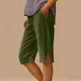 thumbnail image 2 of SOFTCCLO Shorts for Women Summer Solid Straight Shorts Side Slit Button Pocket 5 Inch Womens Shorts Army Green L, 2 of 8