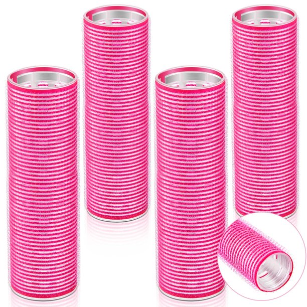 WILLBOND 4 rulos de pelo largo para flequillo, rulos con núcleo de aluminio, rodillo térmico de agarre automático para cabello largo y mediano, peinado de mujer (4,1 x 1,2 pulgadas, rojo rosa)