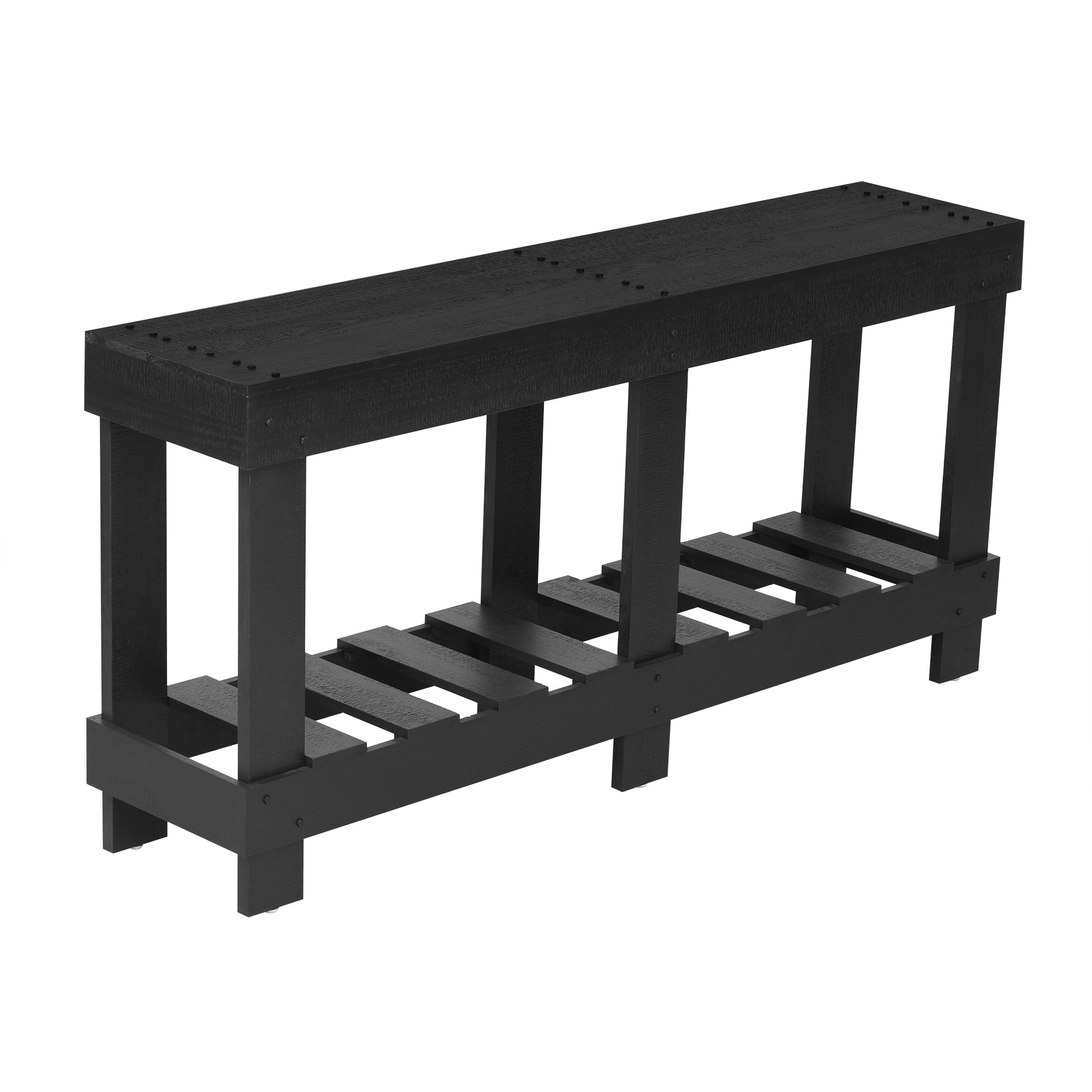 Euroco 63" Long Console Table, Wood Entryway Table with Plank Under-Shelf and 6 Reinforced Legs, Sofa Table for Hallway Living Room,Black