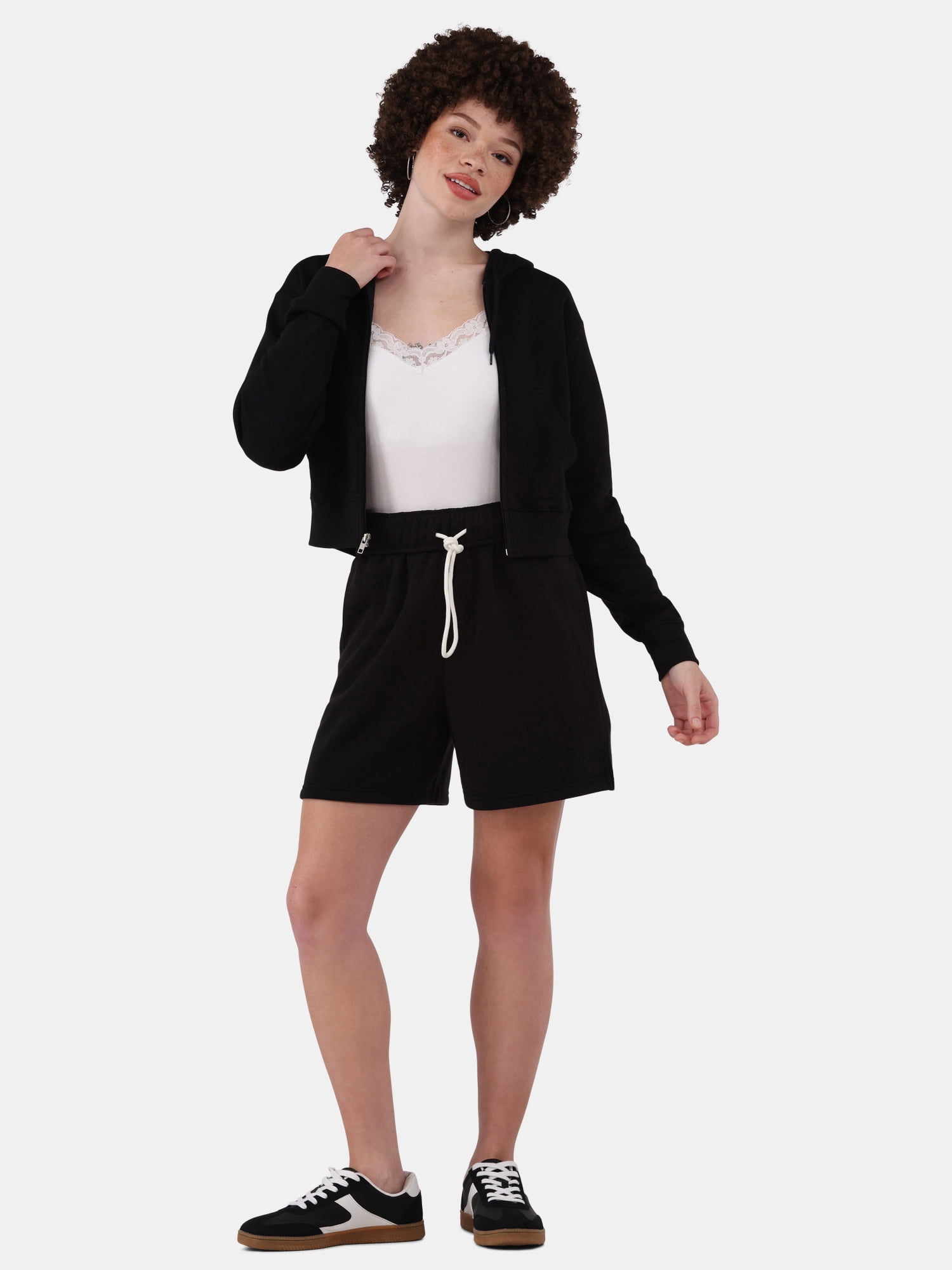 No Boundaries Cropped Fleece Zip Hoodie, Women’s