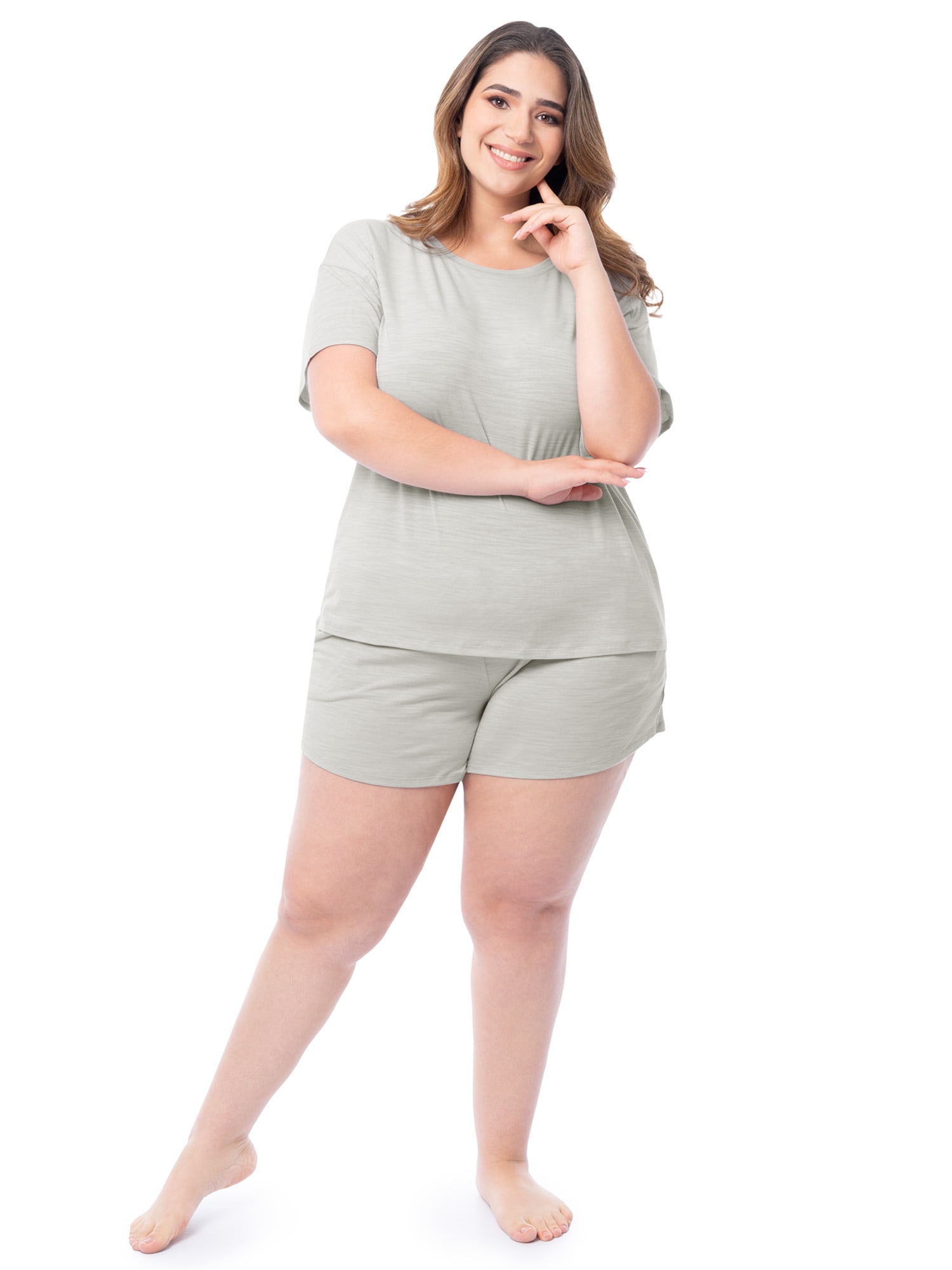 Fruit of the Loom Women's Soft and Breathable Short Sleeve Crew Top & Pajama Short Set, Sizes S-4X