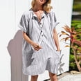 thumbnail image 2 of Vestido de manga corta con botones y bolsillos sueltos para vacaciones en la playa a rayas para mujer Fridja  qw4907, 2 of 8