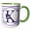 Green/White, variant on 3drose, Pretty Purple Floral and Stripes Monogram Initial K, 11oz Two-tone Black Mug