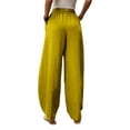 thumbnail image 3 of Liacowi Women Linen Pants Summer Casual Loose Elastic High Waist Wide Leg Palazzo Lounge Trousers Solid Color Capri Pants with Pocket, 3 of 6