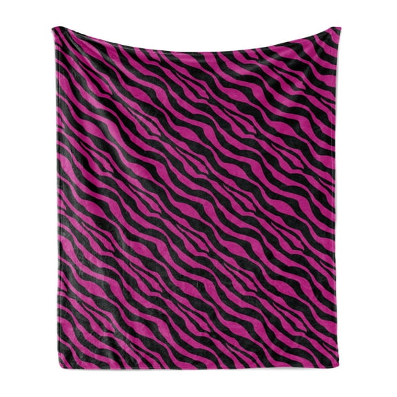 Pink Zebra Soft Flannel Fleece Throw Blanket, Wild Zebra Background Stripes Savannah Exotic Youth Culture Hippie, Cozy Plush for Indoor and Outdoor Use, 50" x 60", Magenta Onyx, by Ambesonne