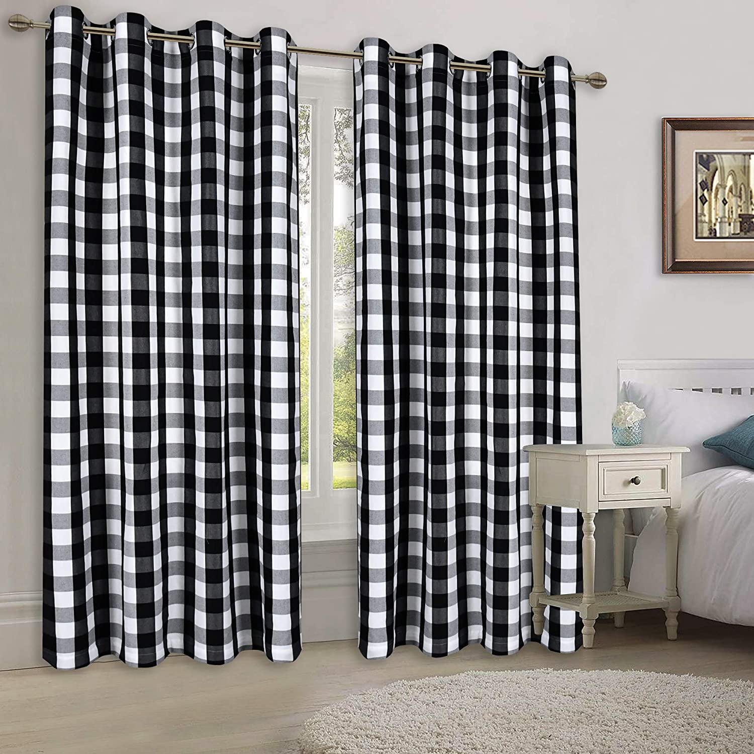 Black and White Buffalo Checker Plaid Curtains for Farmhouse Bedroom  Gingham Light Filtering Window Drapes Grommet Curtains for Living Room Set  of Panels Each is 52Wx84L