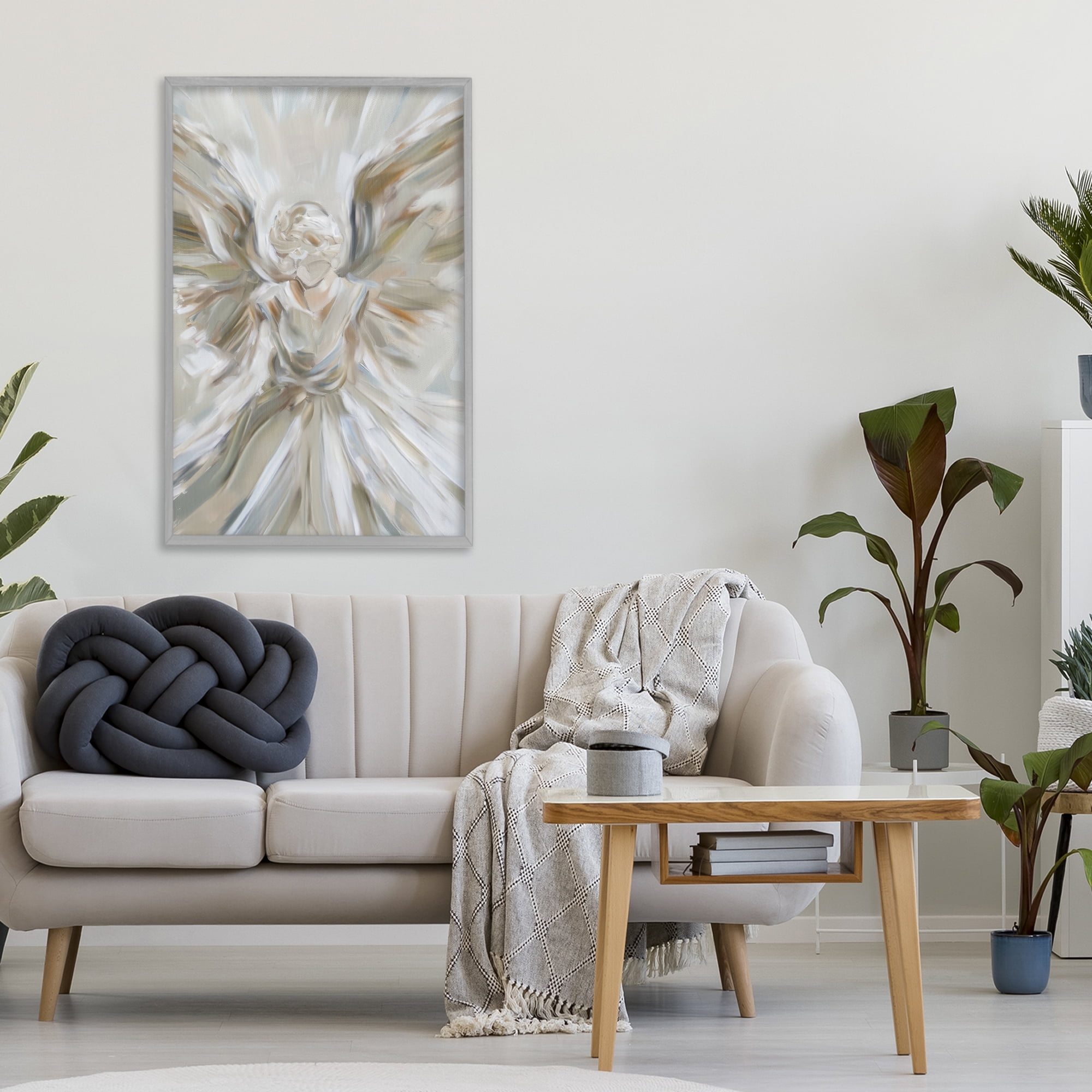 Stupell Industries Serene Angel with Flowing Wings Gray Framed Giclee Art, design by Petal Prints Design
