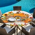 thumbnail image 6 of Fall Orange Pumpkins Round Tablecloth, Fitted Table Cover with Elastic for 36"-44" Round Tables, Thanksgiving Sunflowers Country Wooden Table Cloth Outdoor Indoor Dinning Party Waterproof Tablecloths, 6 of 7
