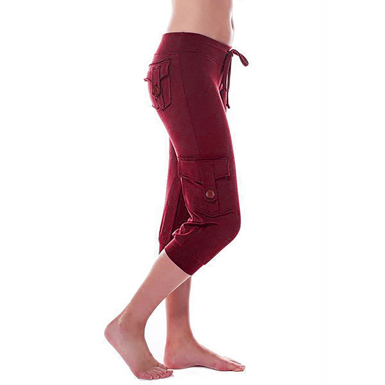 Womens Capri Yoga Pants Stretch Drawstring Casual Comfy Lounge Joggers ...