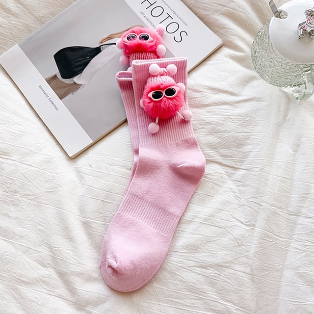 Bas Roses pour Femmes, Couleur Unie, Stéréo, Poupée, Amusants, Amovibles, Mode, Mi-Mollet