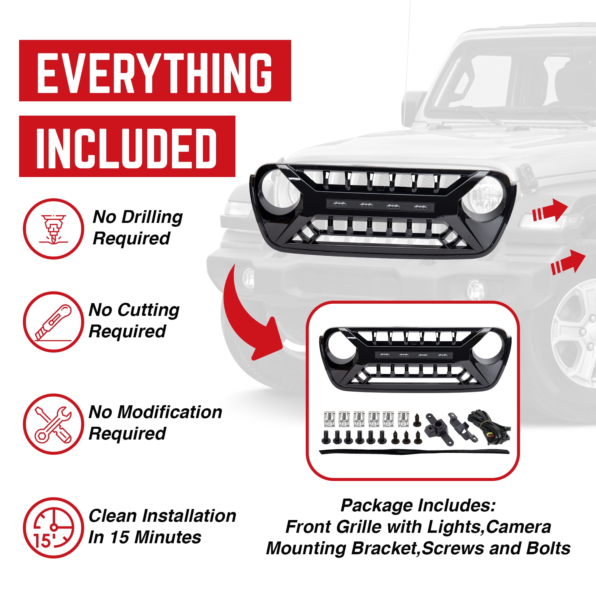 AMERICAN MODIFIED Grille w/Lights for 18-23 Jeep Wrangler JL & Gladiator JT