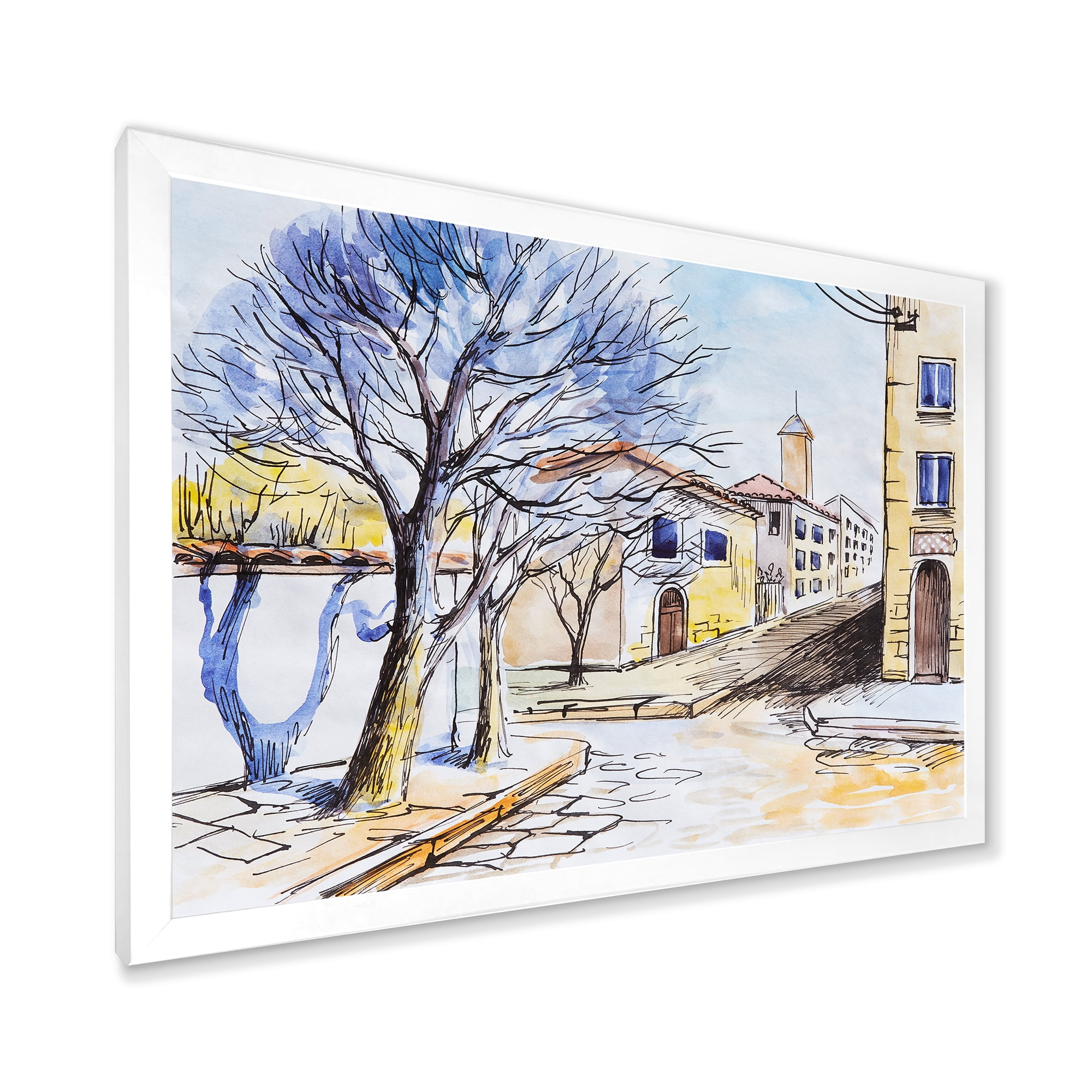 Designart 'Vintage White House In Summer VIllage' Traditional Framed Art Print
