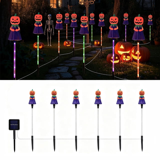 Luces solares de plástico con estaca para el suelo, decoraciones navideñas, luces solares con estaca para el suelo, luces decorativas LED de Halloween, calabazas, brujas, festivales fantasma, ambiente