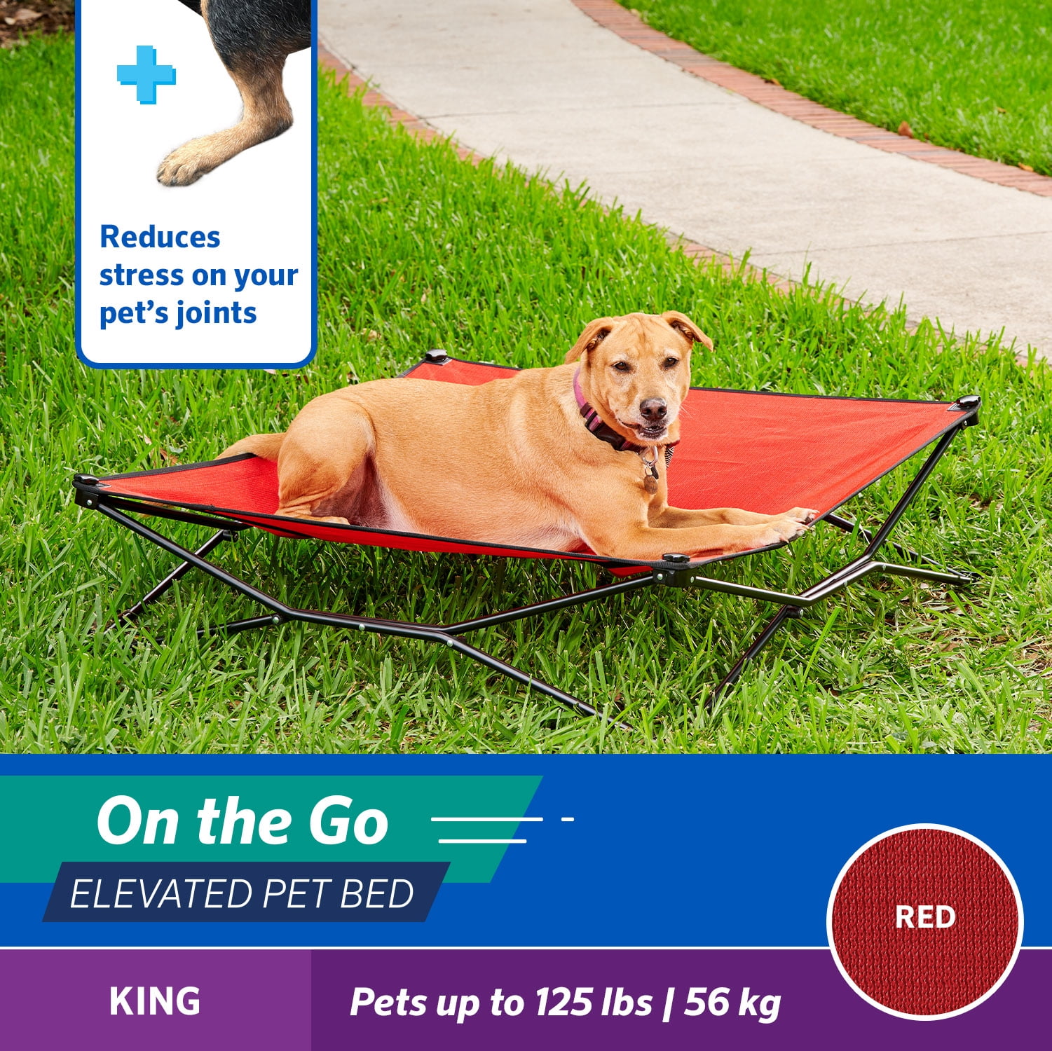 Coolaroo On the Go Elevated Travel Dog Bed, King, Red
