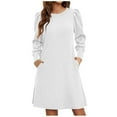 thumbnail image 1 of cfhntfmh Robe Tricotée pour Femmes Manches Longues Bouffantes Automne Slim Côtelée Col Rond Tunique Décontractée avec Poches, 1 of 1