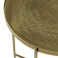 thumbnail image 2 of Eros Small Round Tray Top Collapsible Brass Accent Table with Etched Flower Design by East at Main 20"Dia x 22"H, 2 of 8