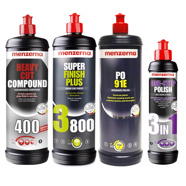 Menzerna Polishing Kit Heavy Cut 400, Super Finish 3800, PO 91E, FREE