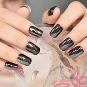 Classic Dark Gray Black  Glossy False Nails Reflective  Mirror Acrylic Nail Tips  Punk Style Square Squoval  Fake Nails Manicure Faux  Ongles Daily Office Salon  Finger Wear Nail Art  Tips