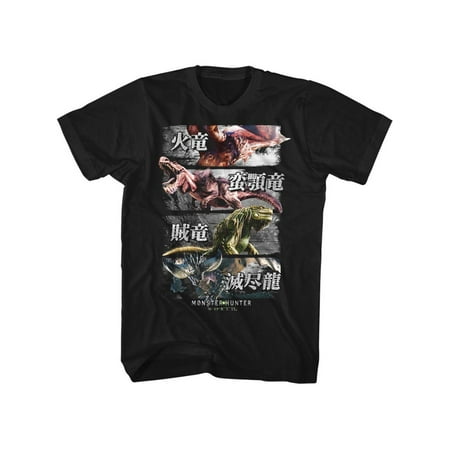- Monster Hunter Gaming 4 Monsters Adult Short Sleeve T Shirt