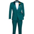 thumbnail image 3 of Men’s Slim‑Fit Stretch Tuxedo Set with Bow Tie, Built‑In Pocket Square & Socks-Teal 36R, 3 of 6