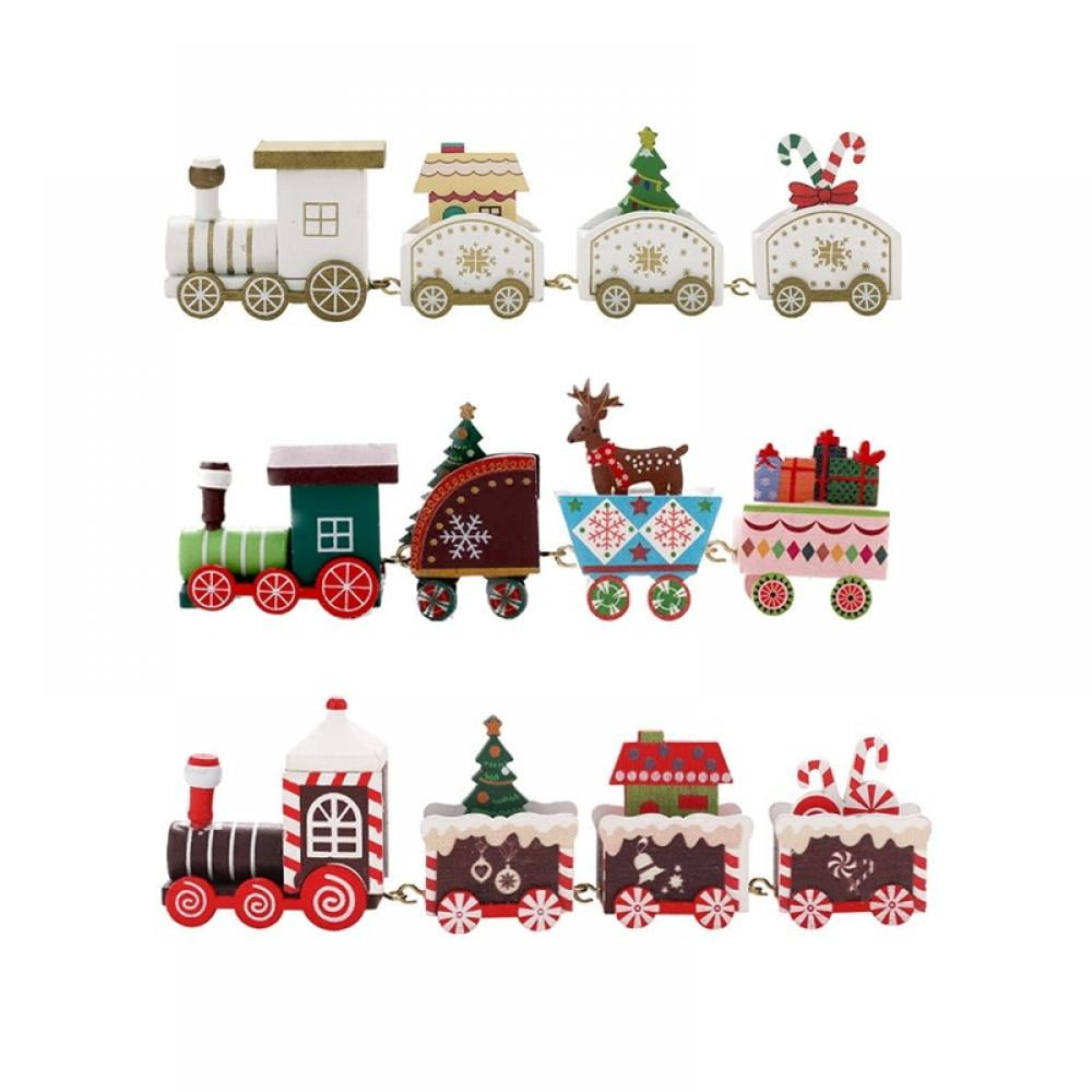 3pcs Happy Trees Wooden Christmas Train with Snowman, Mini Train Decor
