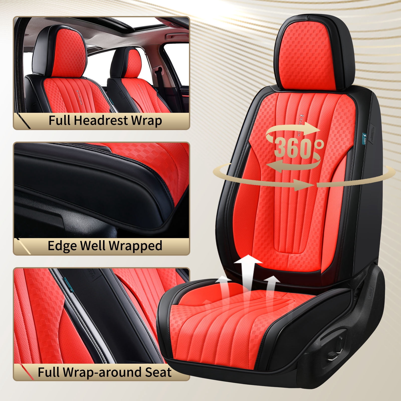 FLORICH Car Seat Covers, 2 Seats Waterproof Faux Leather Seat Cushions, Auto Protectors Universal Fit Most Cars, Black&Red
