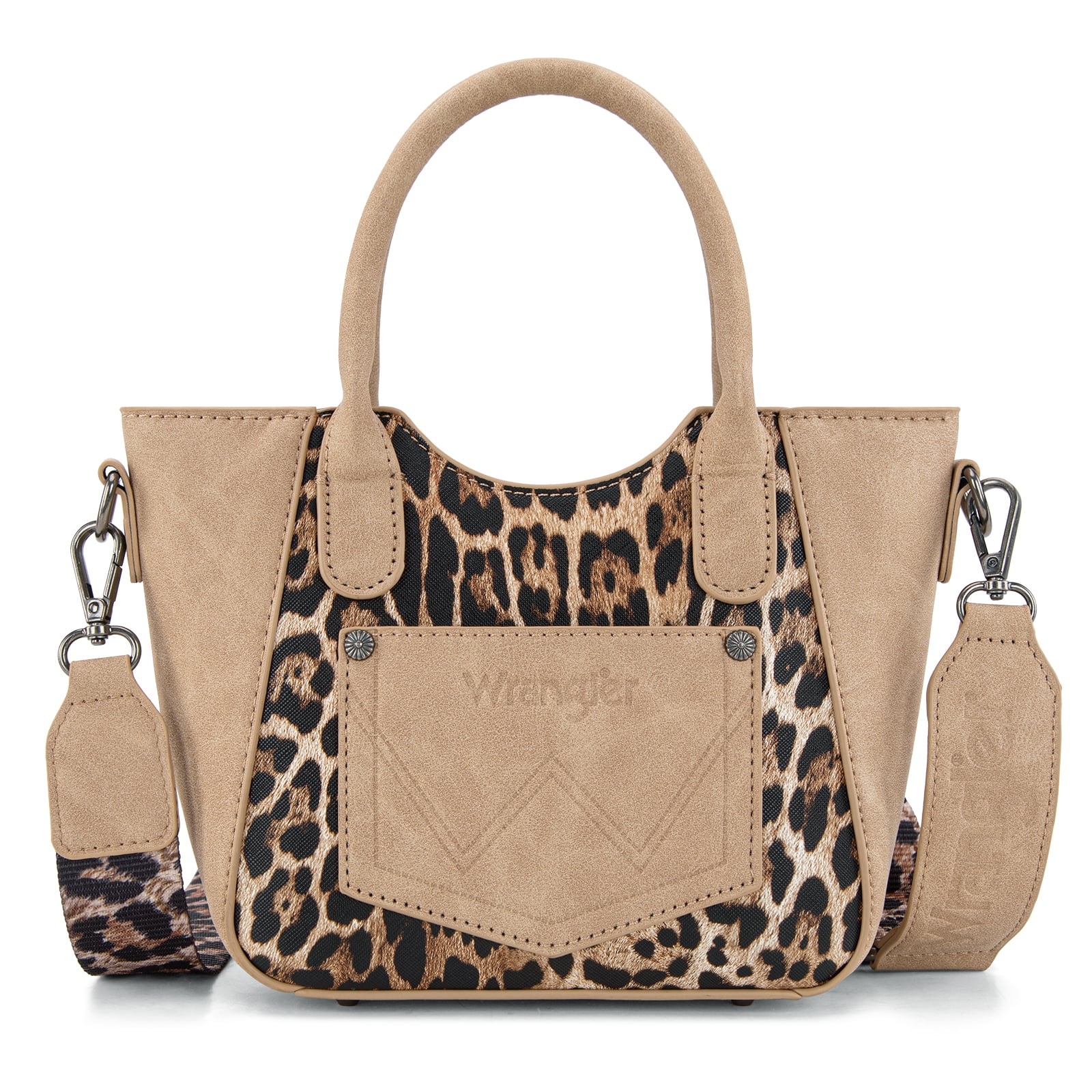 Wrangler Cute Animal Print Purse for Women Mini Fun Size Tote with Crossbody Strap Stylish and Versatile Animal Print Purse, Tan