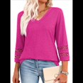 thumbnail image 1 of Blusas Elegantes e Informales de 3/4 para Mujer, Camisetas de Cuello en V A , Ropa de Verano 2025. Rosa Roja XL, 1 of 7