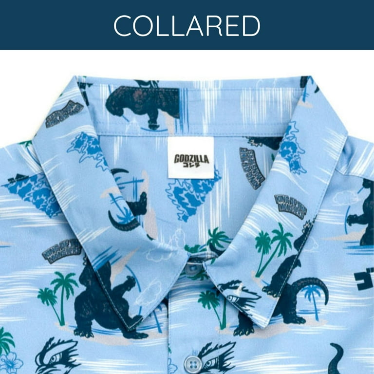godzilla dress shirt Godzilla Big Boys Matching Family Hawaiian Button Down Dress Shirt Blue 16