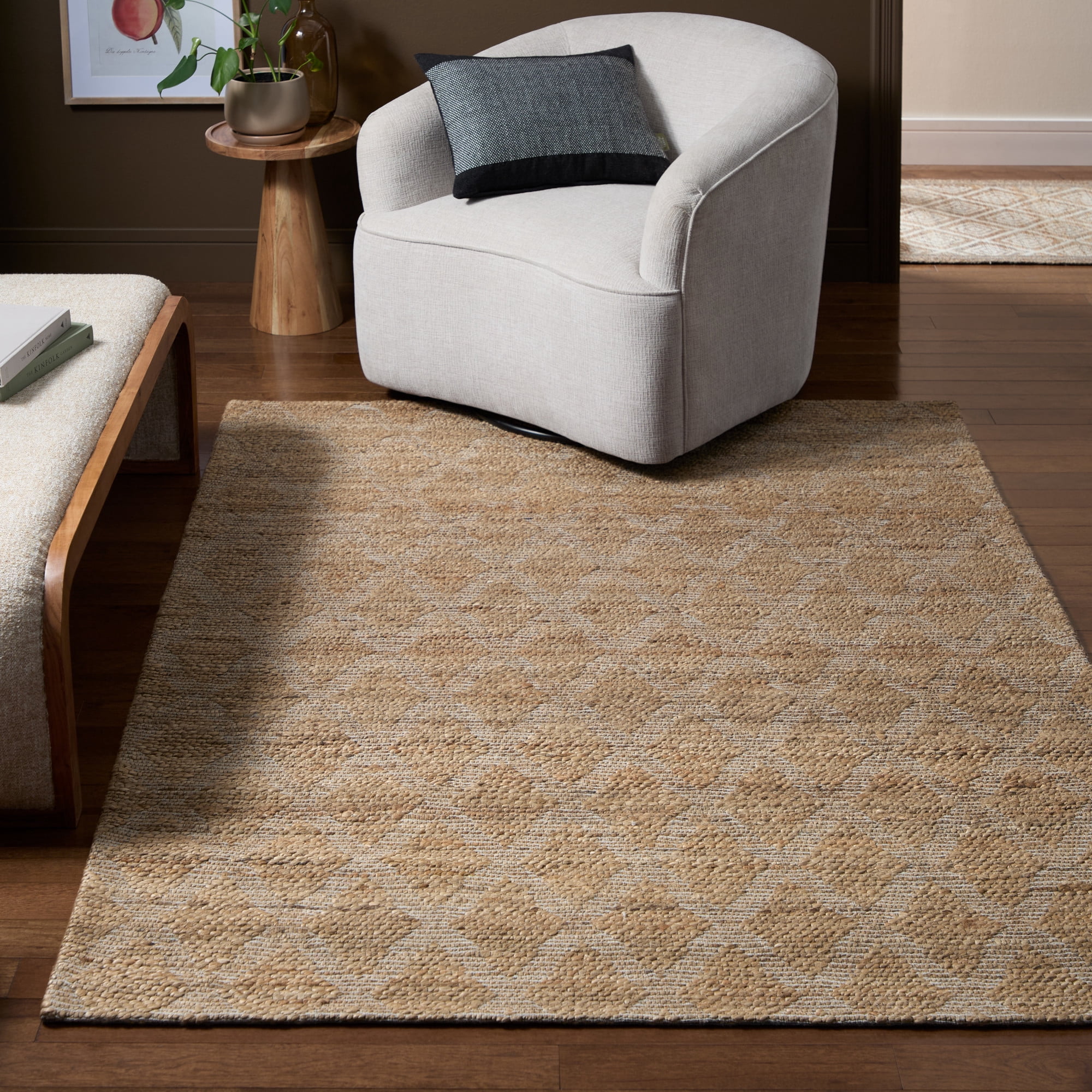 TOWN & COUNTRY TERRA Sol Interwoven Diamond Hand-Knotted Flatwoven 100% Natural Jute Area Rug, Natural/Black, 8'x10'