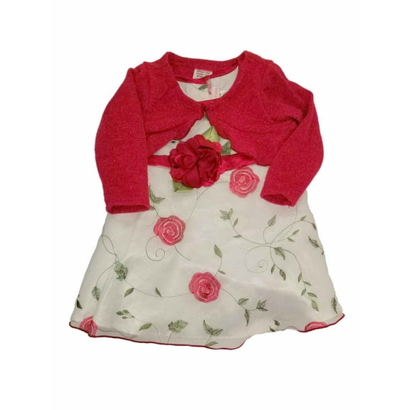 Infant Toddler Girls White Red Rose Flower Christmas Holiday Party Dress 4T