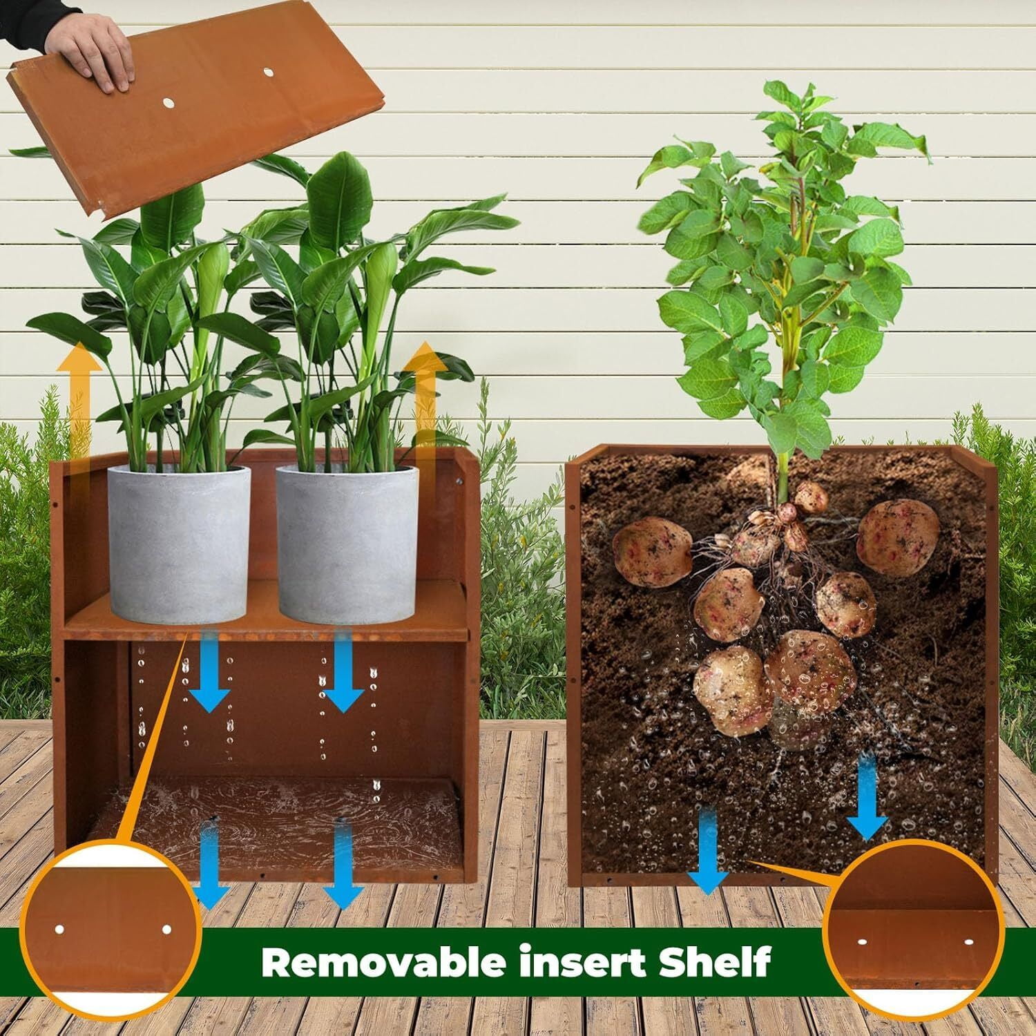 Corten Steel Planter Metal Spliced Planter for Outdoor Garden Plants 24"x10"x24"
