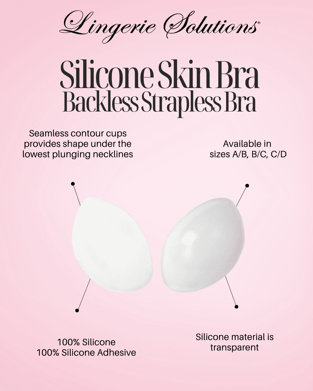 Fashion Forms Women's Silicone Skin Adhesive Backless Strapless Bra Clear
