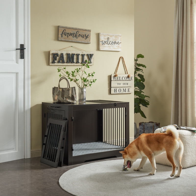 Utopia Alley 37 Inch Dog Crate Furniture for Medium Small Dog, Wooden Heavy Duty Dog Kennel with Three Doors,Wooden Cage Kennel Furniture Indoor, Espresso