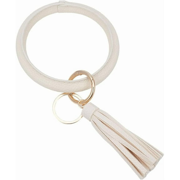 1 Box 1pc Key Ring Holder Wristlet Leather Wrist Keychain Bracelet Imitation Pu Leather Old Lace Large Round Circle Bangle Key Chains Holder With Tassle For Women Friends Gifts Keyrings