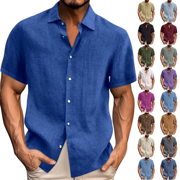 Luvrsol Big & Tall Men Linen Shirts Casual Short Sleeve Button Down Relaxed Fit, S-5XL