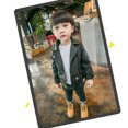 thumbnail image 2 of WIBACKER 2-8T Kid Boy Girl's Faux Leather Biker Jacket Oblique Zipper Black Leather Motorcycle Coat, 2 of 10