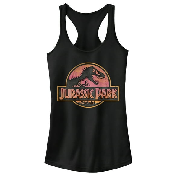 Junior's Jurassic Park Sunrise Logo  Racerback Tank Top Black Small