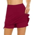 thumbnail image 4 of Mrat Casual Sports Skirt Short Stretch Waist FlaRed-A Plain Skater Skirt with Pockets and Lined Shorts S-48 Red-A XL, 4 of 6