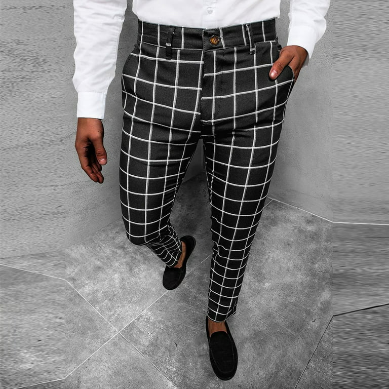 YUHAOTIN Men's Casual Pants Male All Matching Versatile Casual Plaid Button  Slim Leggings Pants Sports Shopping Fashion Suit Trousers Cloud Sweatpants Kamo  Fitness Sweatpants 