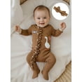thumbnail image 3 of BemeyourBBs Newborn Baby Goose Outfit Fall Winter Spring Clothes Romper Letter Duck Embroidery Long Sleeve Round Neck Footed Jumpsuit with Headband, 3 of 9
