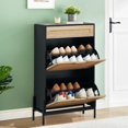 thumbnail image 1 of QinaQin Slim 24-Inch Rattan Shoe Cabinet with Flip-Top Shelves and Drawers – a Freestanding, Concealed Shoe Cabinet with Adjustable Shelves for Entryways and Hallways, 1 of 8