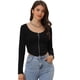 thumbnail image 1 of Camiseta Corta Casual para Mujer con Cuello en V y Mangas Largas con Cremallera Negro M, 1 of 6