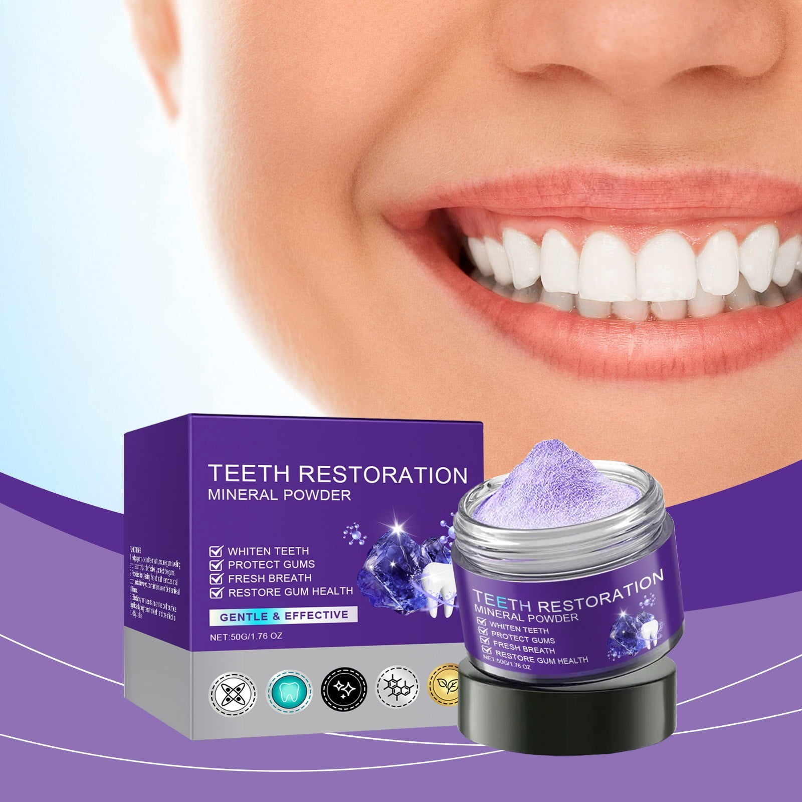 Purple Teeth Restoration Mineral Powder,Effective in Strengthening Teeth and Gums,Gently Cleanse For Oral Protect Gums and Freshen Breath for Daily Use