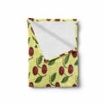 thumbnail image 2 of Fruit Soft Flannel Fleece Throw Blanket, Hand Drawn Cherry Design on Yellow Toned Curvy Stripes Summer Season Fruits, Cozy Plush for Indoor and Outdoor Use, 70" x 90", Multicolor, by Ambesonne, 2 of 6