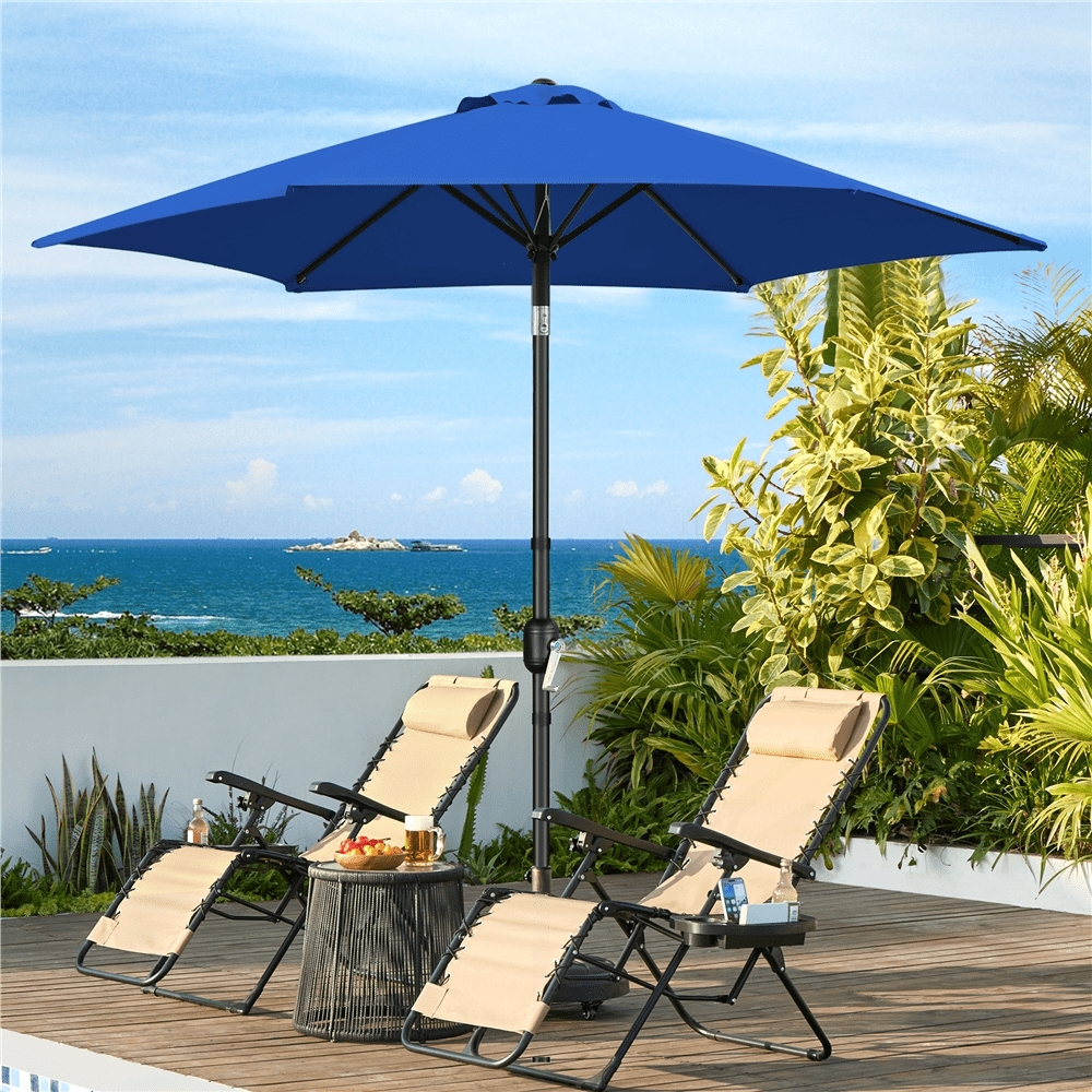 Renwick 9 Ft Outdoor Patio Umbrella with Push Button Tilt and Crank, Royal Blue