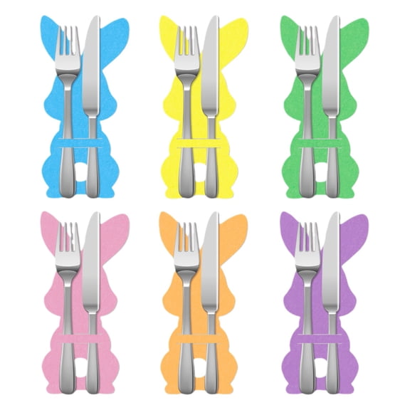FXMLRLK6 Pcs Easter Bunny Utensil Cutlery Holder Pouch Bags, Rabbit Shape Silverware Utensil Sleeve for Knife Forks Spring Easter Table Decoration Wedding Birthday Party Gifts